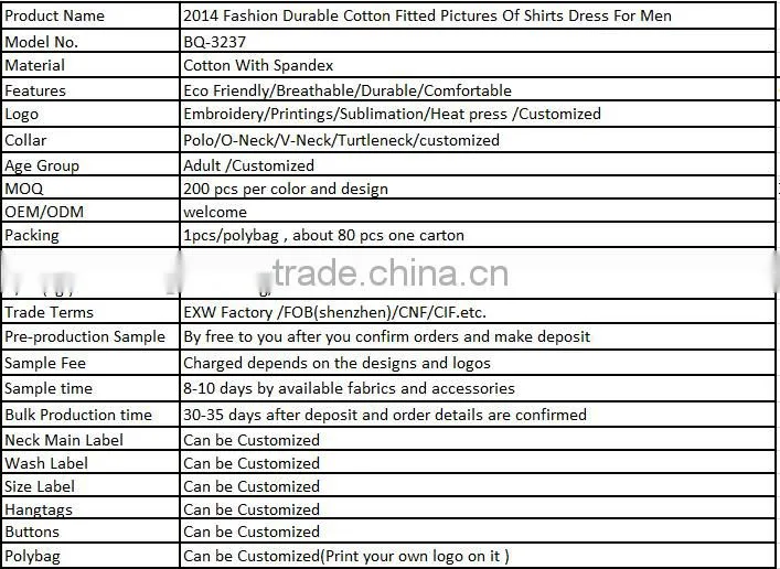2014 Fashion Durable Cotton Fitted Pictures Of Shirts Dress For Men