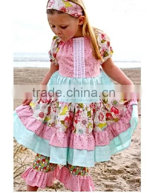 Smocked children clothing wholesale kids plain ruffle clothes set little girls outfits for fall
