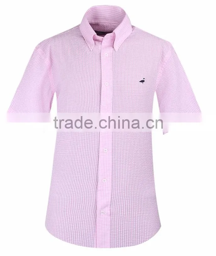 2017 men's short sleeve seersucker casual shirt wholesale