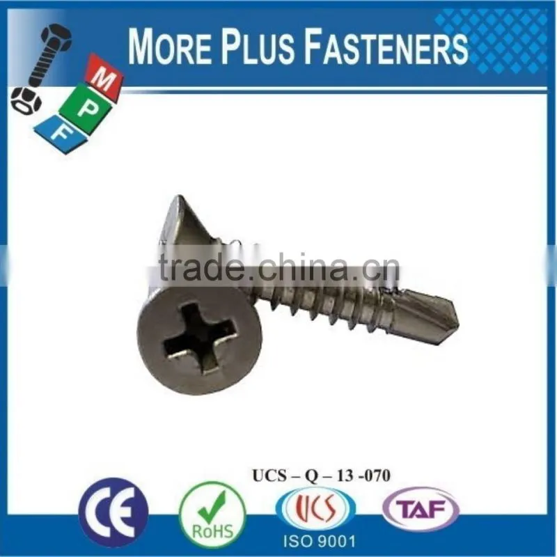 Made in Taiwan Philips Recess Flat Head Countersunk Self Drilling Screw Stainless Steel of Carbon Steel Zinc Plated orPhosphated