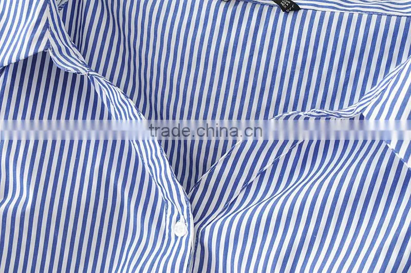 Wholesale Womens 100% Cotton Long sleeve Strip Oxford Blouse