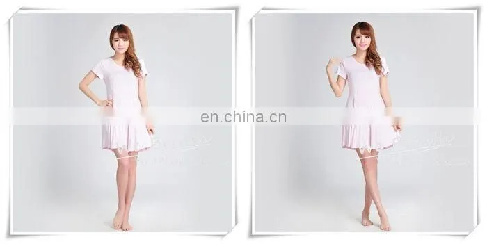 Summer Dress Bamboo Fiber Rayon Pleated O Neck Short Sleeves