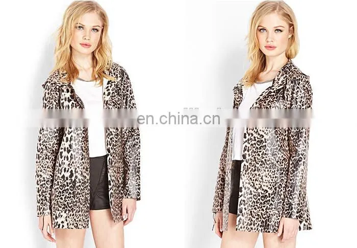 2015 latest fashion guang zhou custom coat,Leopard print raincoat jacket