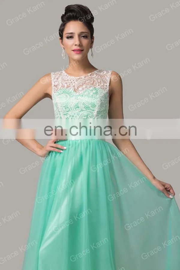 Grace Karin Sleeveless Long Lace Prom Dresses CL6108-6#