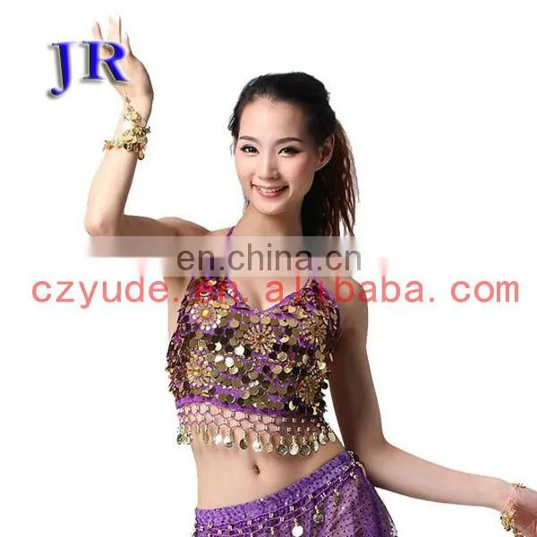 Arabic style sexy sequins belly dance tops wear with five flowers S-3011#