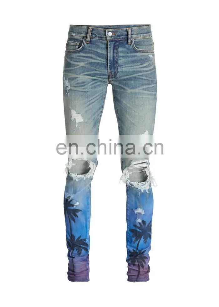 DiZNEW Custom Stretch Denim Palm print Jeans For Men