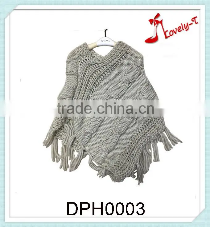 fashion women loose knitted patterns crochet tassel pullover poncho sweater