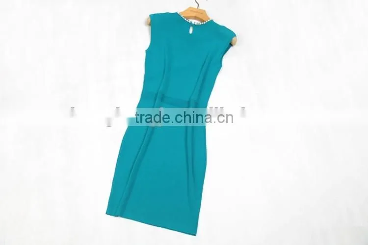 2016 new arrival knit beaded dress slim hip hop sleeveless dress with modern beading design
