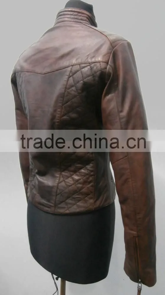 Stone washed genuine leather jacket women
