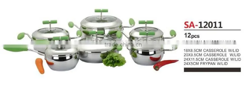 Apple shape stainless steel kitchen sets Sola ware with induction base and colorful silicone handle