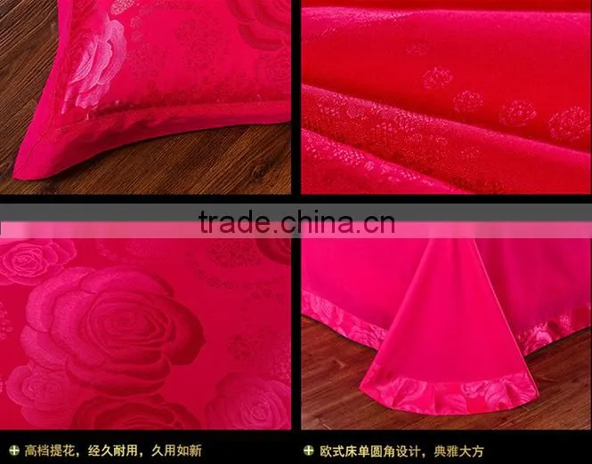 Wedding suite red roses optimal silk satin jacquard Bedding Set