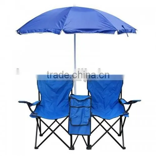 Picnic Double Folding Chair w/ Umbrella Table Cooler Fold Up Beach Camping Chair