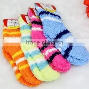 Poly soft & cosy fuzzy sock stripe bed sleeping socks for kids
