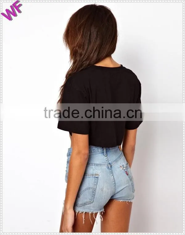 2015 Custom printing T-shirt ,100% Cotton O neck crop t shirts , printed t shirt women t-shirt wholesale China t shirt printing