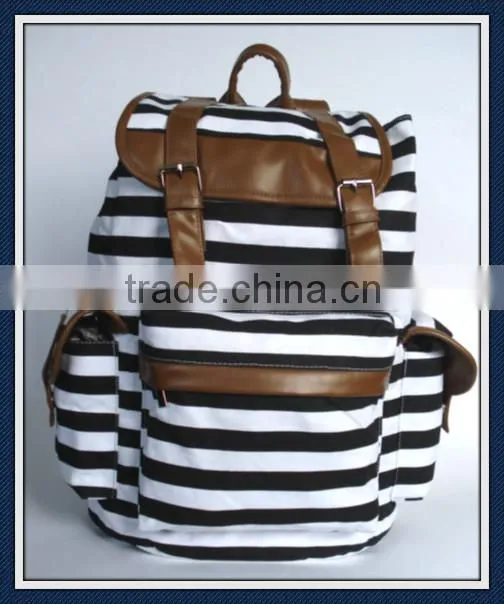 Printed canvas backpack bag with pu trim