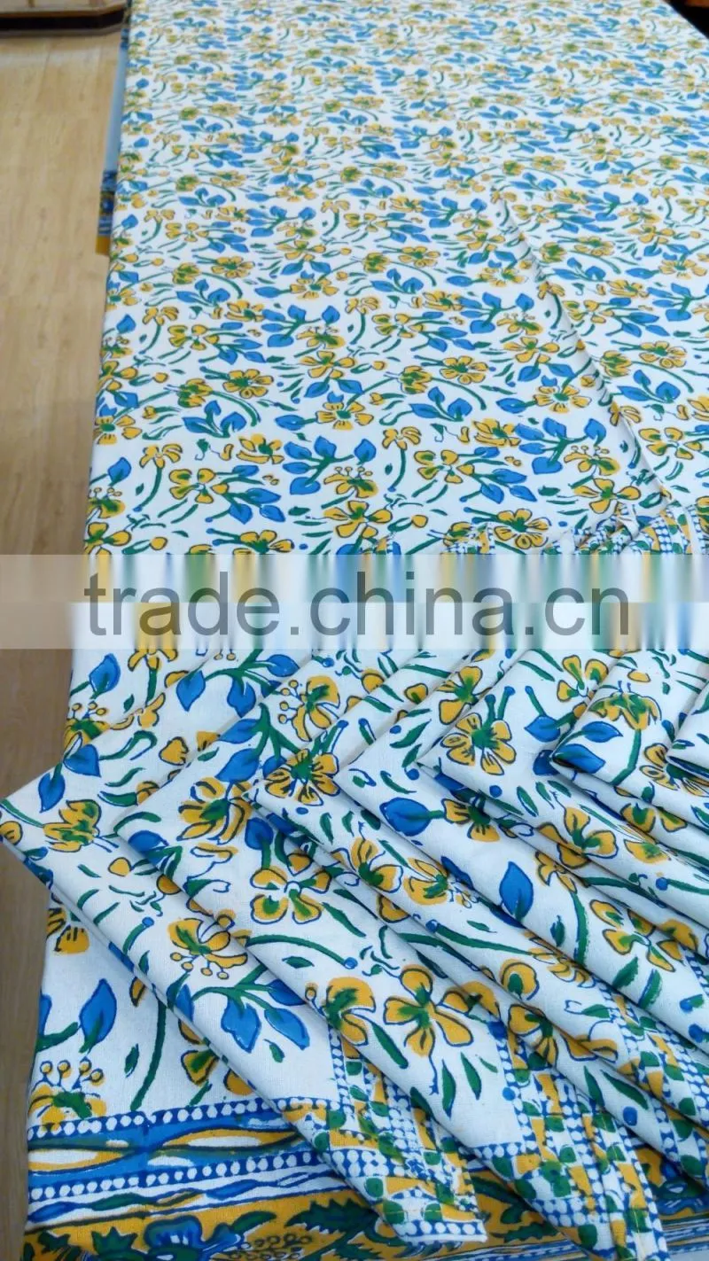 100 % cotton Multi color Jaipur handblock printed table covers with napkins 6 seater 8 seater 12 seater