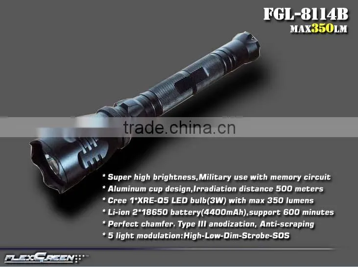 Military long distance 4400mAh 3W Q5 LED 2x18650 rechargeable flashlights
