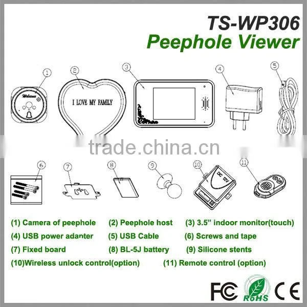 The latest 3.5''TFT-LCD infrared luxury touch screen digital wireless intercom peephole door camera