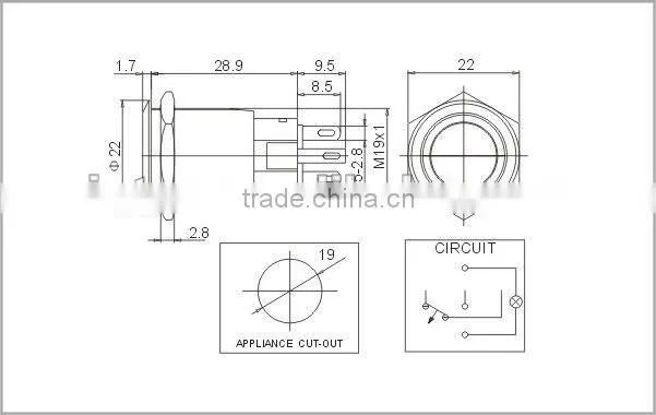 F0280 19mm LED metal push button switch latching