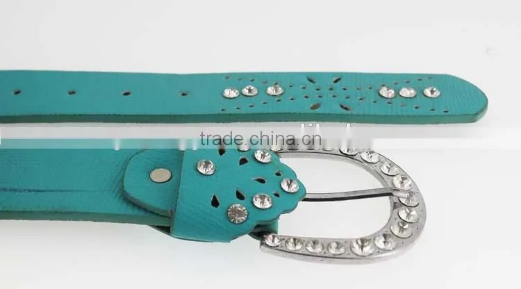 New Women fashion pu leather rhinestone belt with shiny silver rhinestone buckles in yiwu