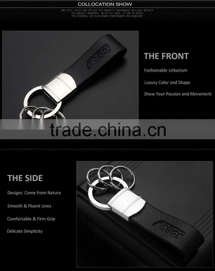 Custom Engraved Logo Three Rings Leather Keyring