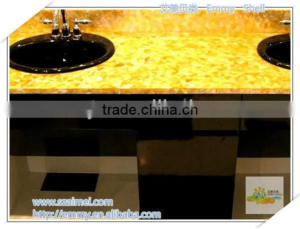 Yellow mother of pearl oyster mosaic shell wall tile