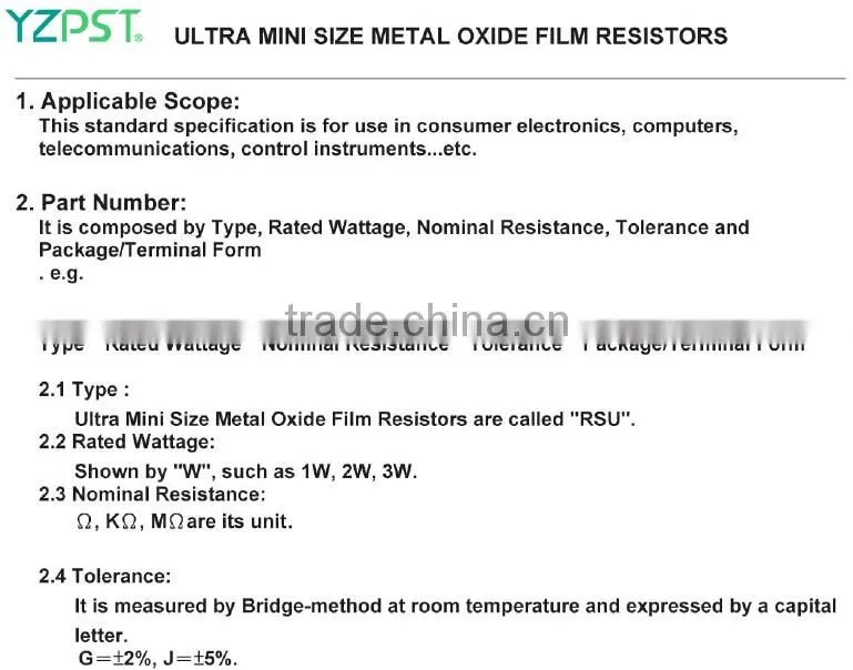 MOR 2WSS Metal oxide film resistor