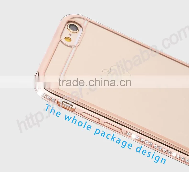 Electroplating Bling tpu transparent clear case for iphone 6 diamond bumper case