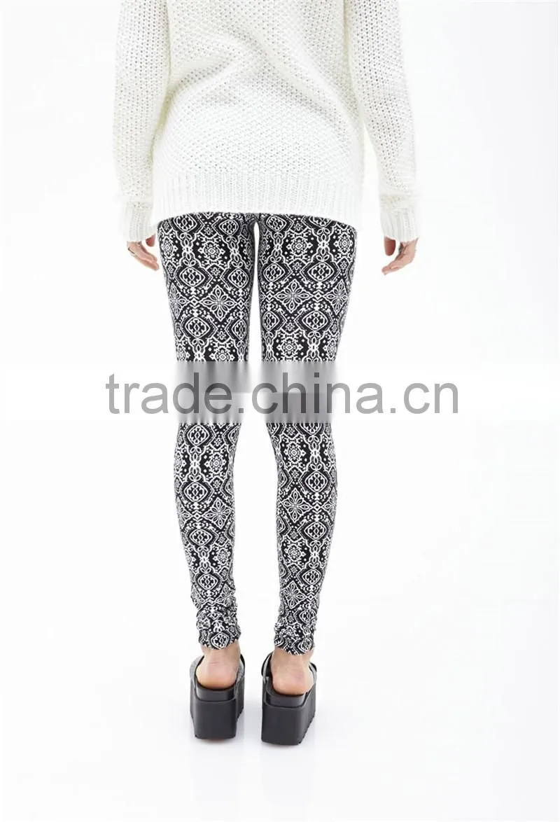 OEM Baroque Pattern Slim Skinny Women Leggings Stretchy Pants Jeggings Pencil Pants
