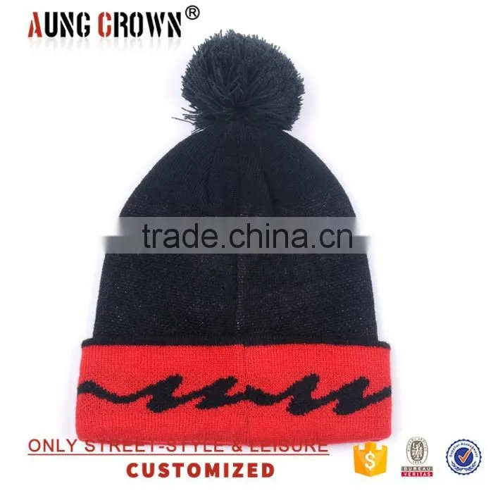 Hot sell 100% Acrylic pom pom custom knitted acrylic beanie