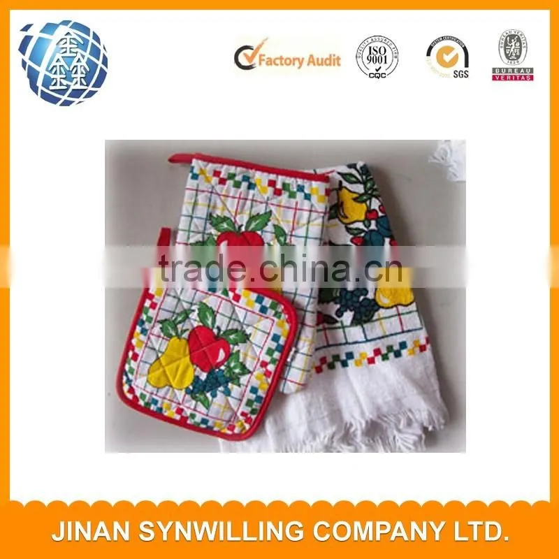 Factory Stock Kitchen Textile Set mitt potholder Stock 3pcs kitchen towel set