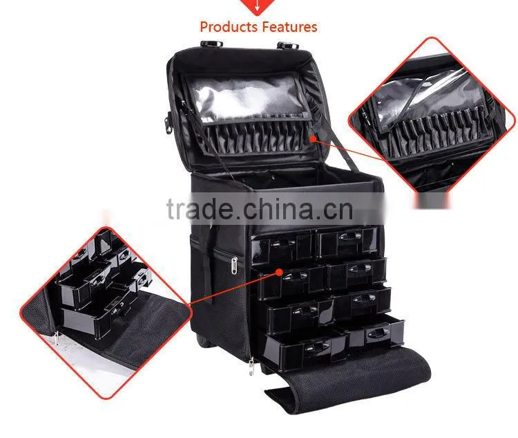 China Wholesale Black Nylon Rolling Station Makeup Case