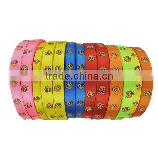 Beautiful customized logo foil silver flowers print grosgrain ribbon