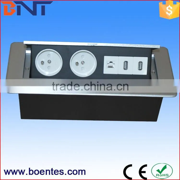 Tabletop/Desktop Pop Up Power Outlet with French Standard Sockets+USB+Data