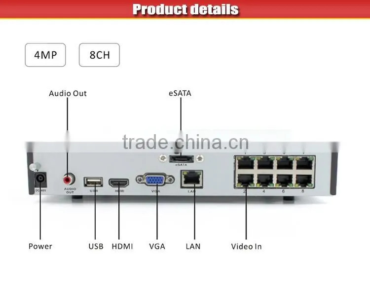2016 CE RoHS 4MP Onvif P2P ip 8ch poe nvr