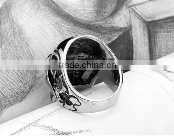 2016 engrave vintage punk skull head Antique silver 316L stainless steel ring band for men