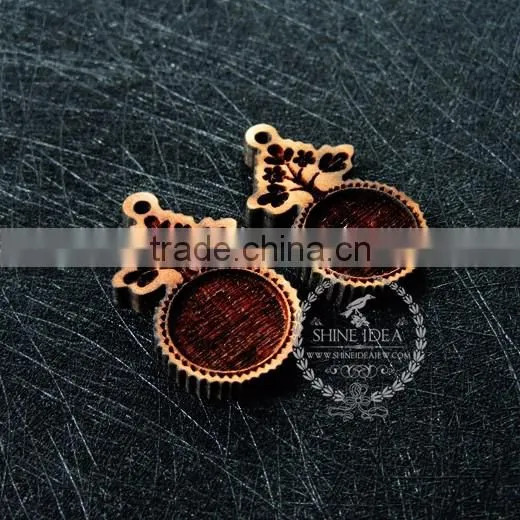 16mm setting size vintage style natual log wood bezel tree plant round pendant setting DIY findings supplies 1411141