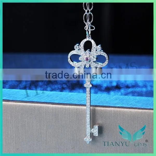 925 Sterling Silver Key Style Necklace Moissantie Diamond Pendants Charms Jewelry