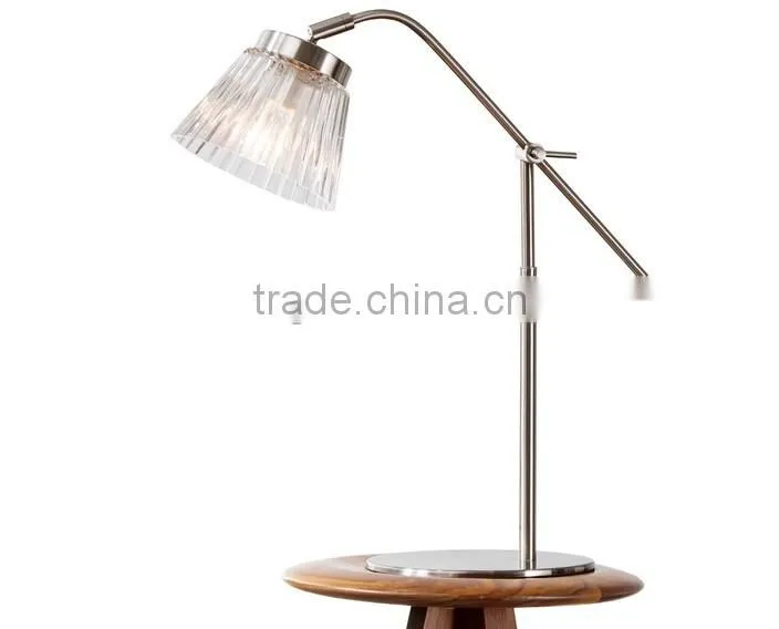 Adjustable Height Table Lamp Satin Nickel Steel With Glass Lampshade Bedroom Study Room Living Room Table Lamp