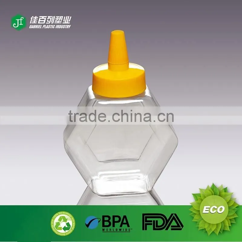 Hot sale PET material plastic cintainer hexagon shape honey jars food grade wholesale special design plastic jar