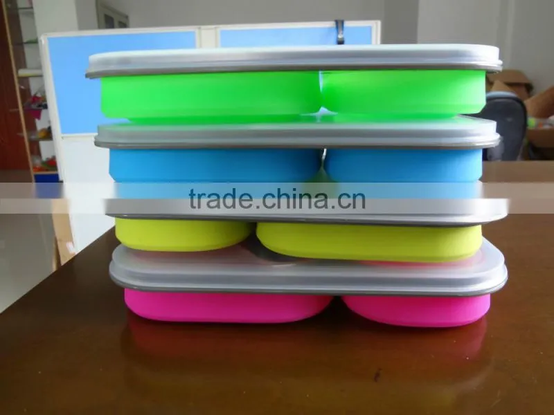 Hot sell 2 compartment silicone lunch box,promotional silicone collapsible lunch box