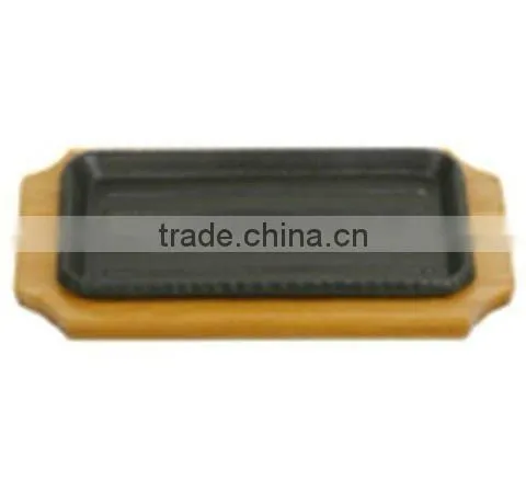 Cast iron steak baking pan with wood tray,grill plate