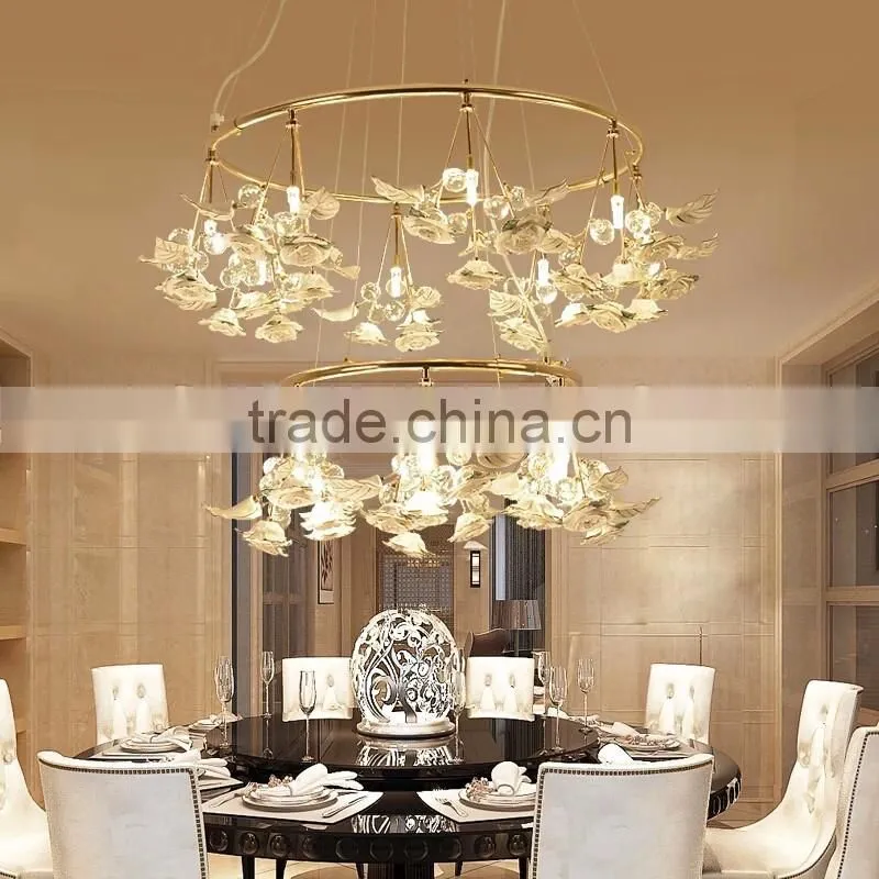 Royal Exquisite Handmade Porcelain and Crystal Green Floral Chandelier for Dining Room BF12-04284b