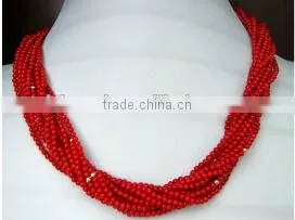 wholesale 18" 4mm 12 rows original coral beads necklace