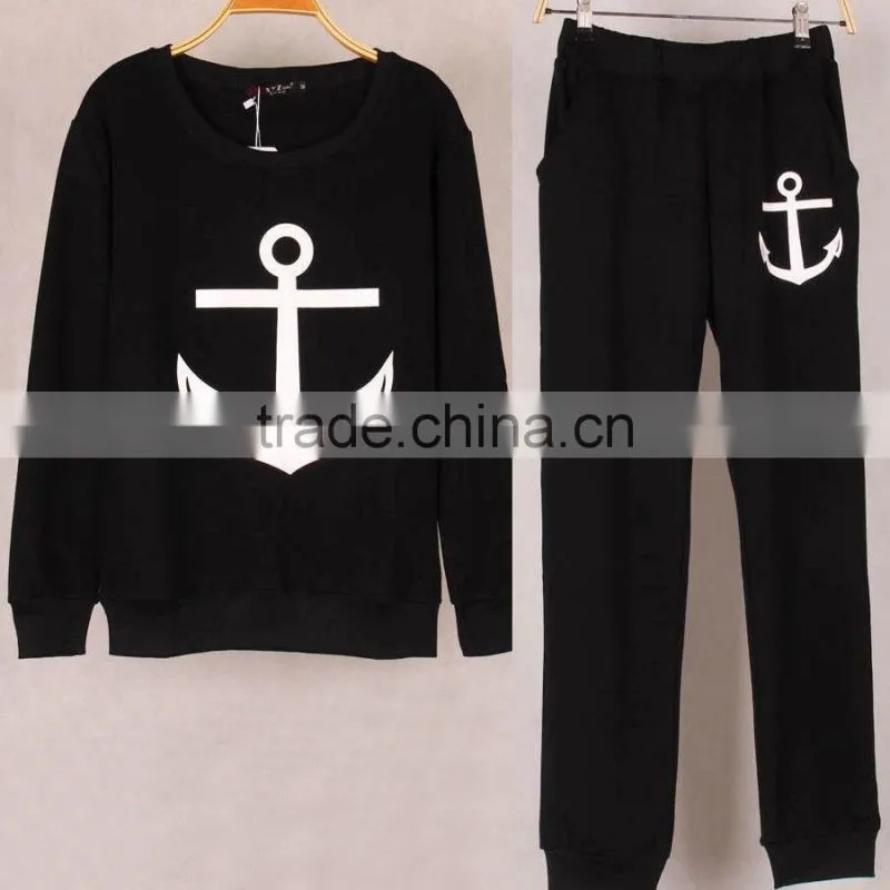 Letter Geometric Print Hoodies Pants Sets Women Sport Wear Loose Suit Tracksuit