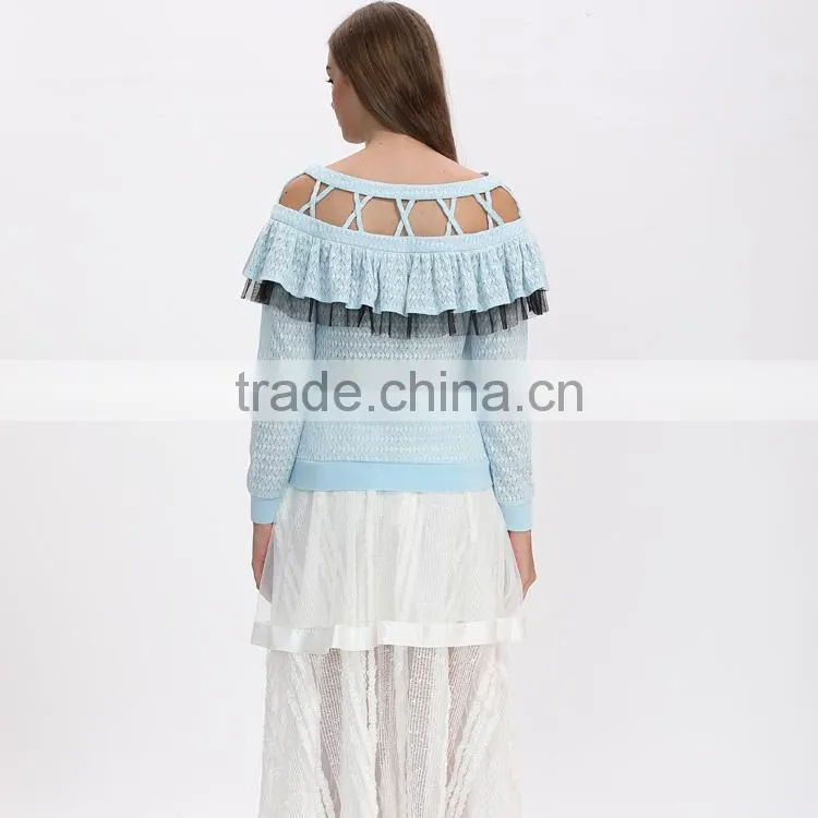 Lady fashion cutting long peasant sleeve blouse design