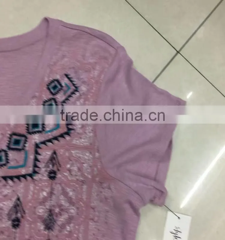 women cheap print branded stock tee