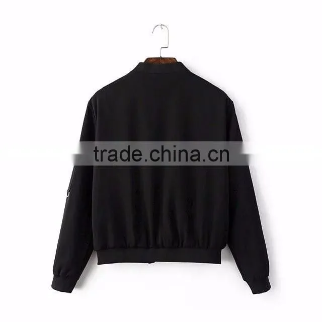 American Apparel Bomber Jacket Two Side Pockets Short Thin Side Zipper Sleeve Coat V-Neck Outerwear