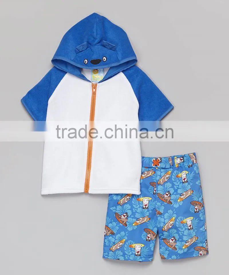 New Style Boys Sportswear With Blue And White Bear Cover-Up And Boardshorts Boys Beachwear Kids Clothes B-NP-TR905-401
