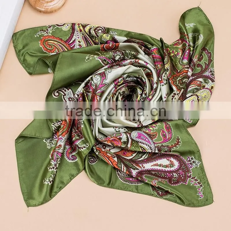 2017 Fashion Lady's Custom Digital Print Silk Satin Square Lady Scarf 90*90